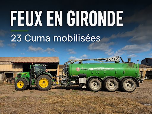 © Photo Cuma La Rigoleuse (tracteur conduit par Mathieu, parti des Charentes pour venir en aide aux Pompiers pendant ces 4 derniers jours)